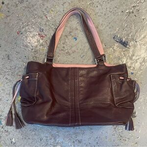 Daniel Gail Burgundy & Blush Lambskin Leather Tote Bag